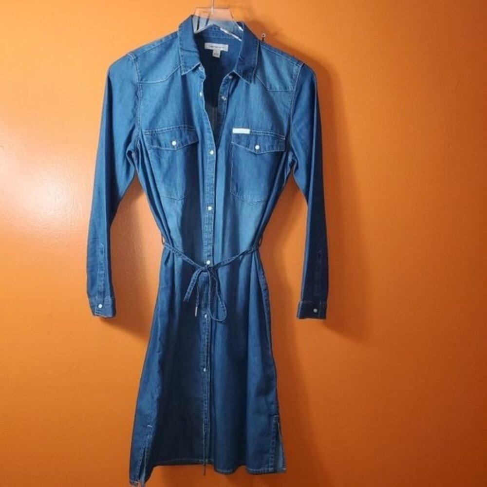 Calvin Klein Denim Shirt Dress Size S Lightweight Chambray Fall Essential